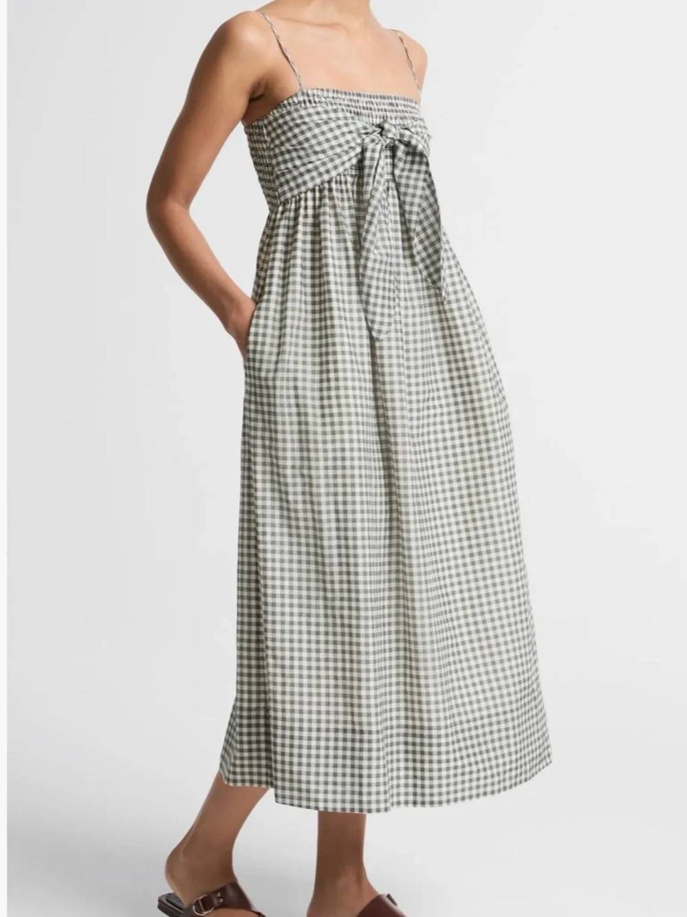 Vince Green and White Gingham Smocked Top - Picture 4 of 9